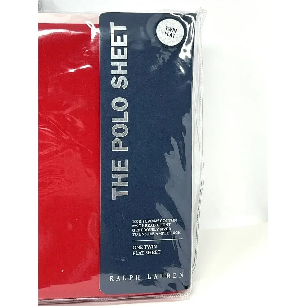 Vintage Ralph Lauren “THE POLO SHEET” Red Twin Fitted + Flat Sheet Regatta Red